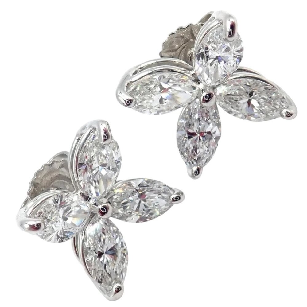 Authentic! Tiffany & Co Platinum Victoria Marquise Cut Diamond Large Earrings